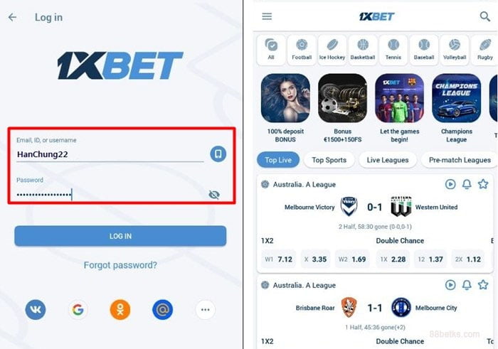4단계: 1XBET어플로 이동하여 베팅하십시오.