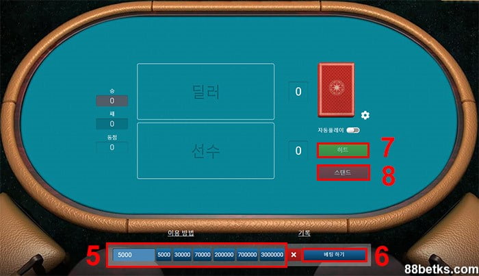 1XBET 21 베팅 단계
