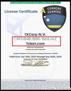 1XBET 쿠라카오 E 게임 라이센스