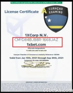 1XBET 쿠라카오 E 게임 라이센스