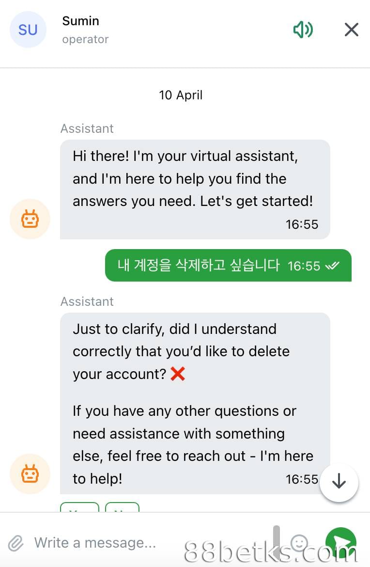 라이브 채팅을 통한 1XBET 계정 삭제(라이브 채팅)